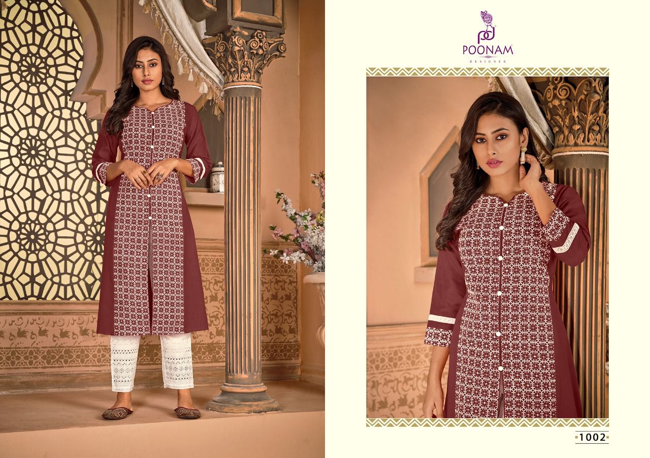 Poonam Kira Cotton Slub Cotton Ethnic Wear Kurti With Bottom Collection